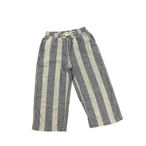 Beach Lunch Lounge Striped Cropped Wide Leg Linen Pants XS Blue White Pull-On - Picture 1 of 4